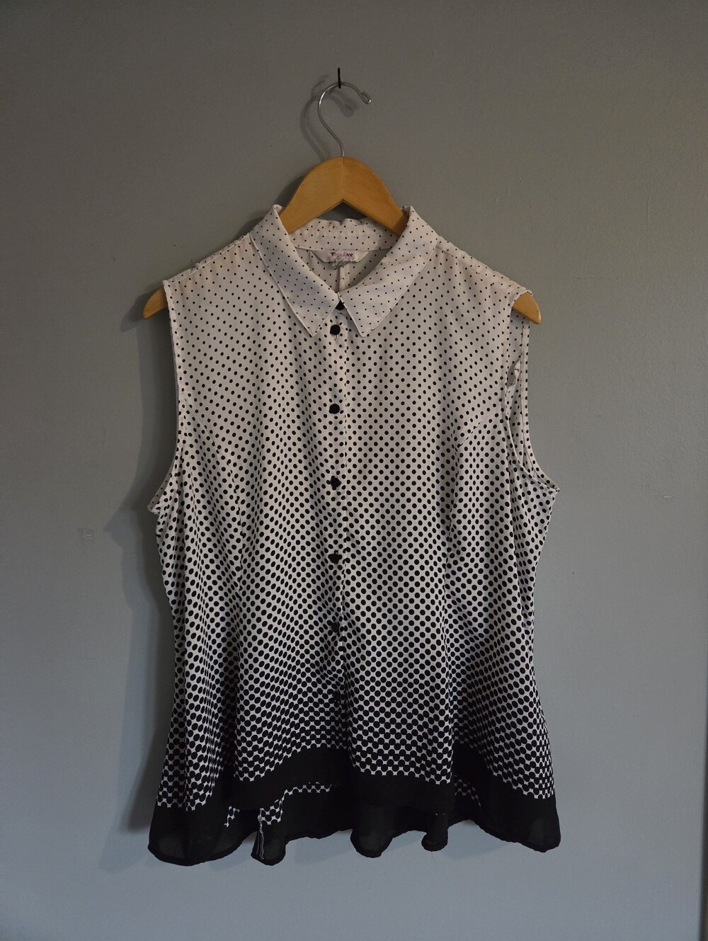 TanJay Black and White Gradient Dot Sleeveless Blouse